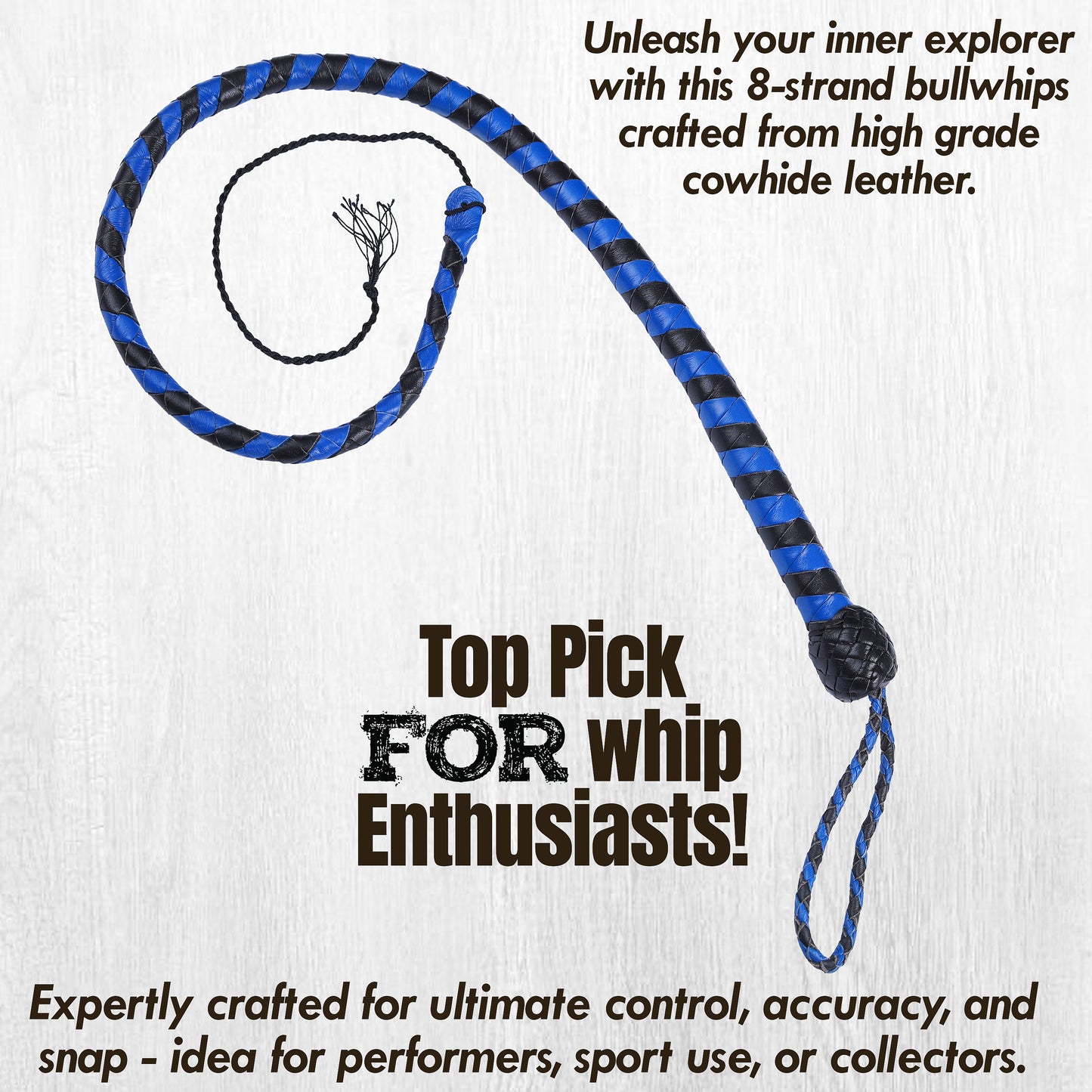 8 Strand Leather Bullwhip | Hand-Braided Design, Durable Handle, Precision Cracking Whip for Training, Performance & Costume Use