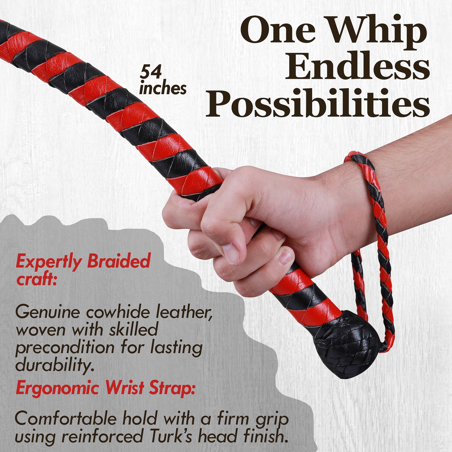 8 Strand Leather Bullwhip | Hand-Braided Design, Durable Handle, Precision Cracking Whip for Training, Performance & Costume Use