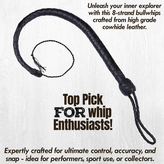 8 Strand Leather Bullwhip | Hand-Braided Design, Durable Handle, Precision Cracking Whip for Training, Performance & Costume Use