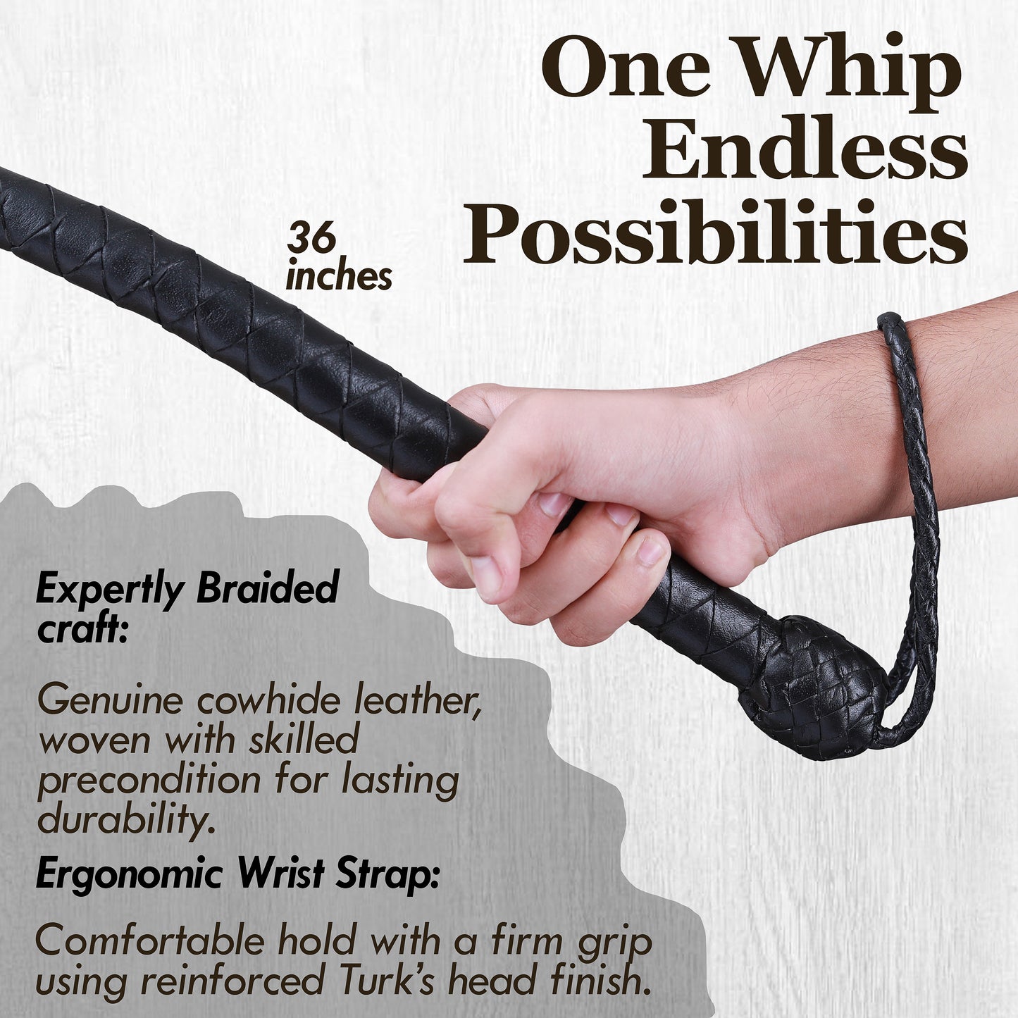 8 Strand Leather Bullwhip | Hand-Braided Design, Durable Handle, Precision Cracking Whip for Training, Performance & Costume Use