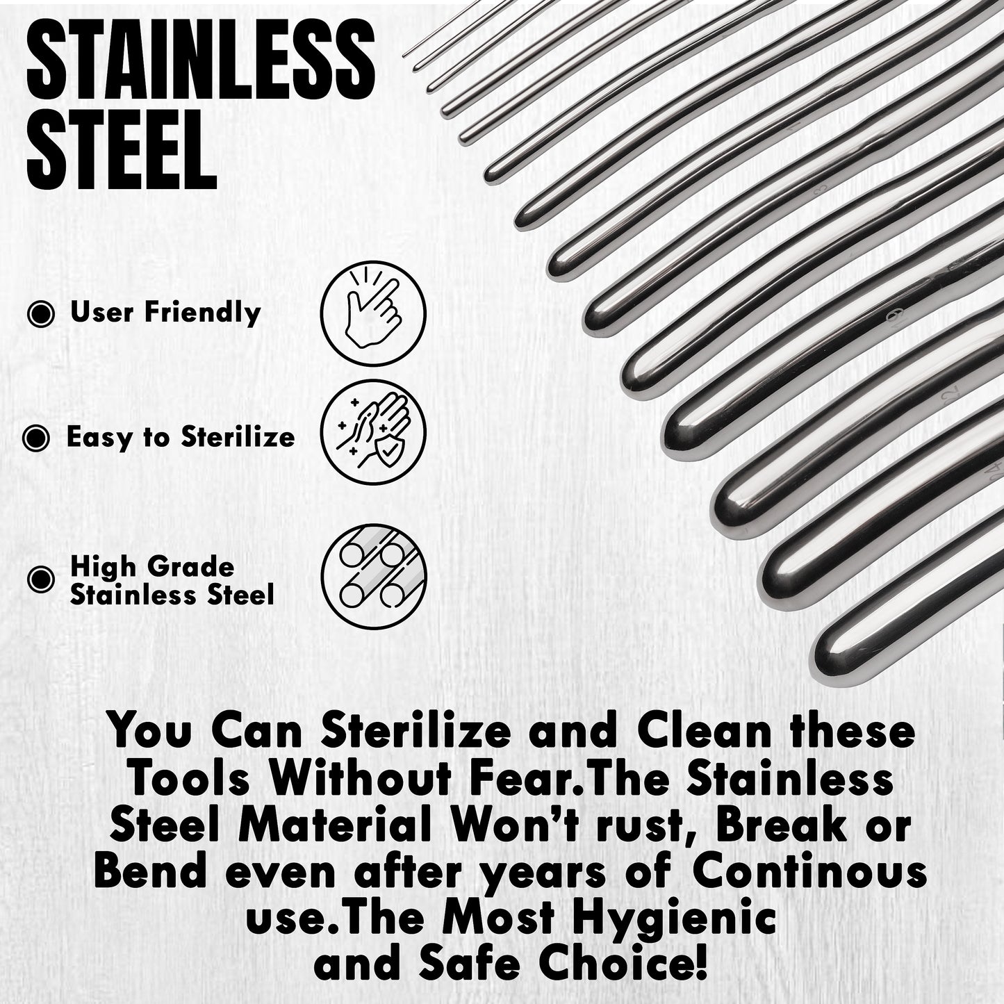 Stainless Steel Medical Dilator Set 14 Sizes | Smooth Polished Finish, Reusable Examination Instrument Kit with Case