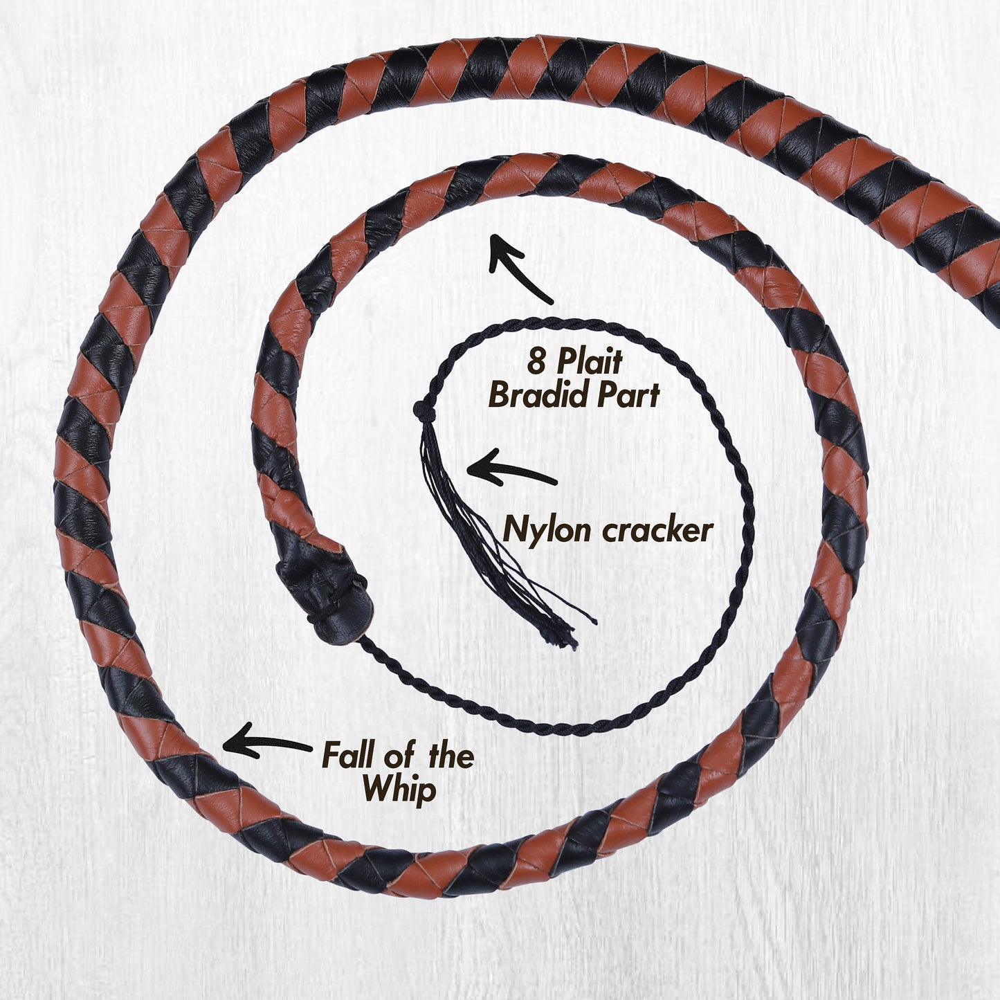 8 Strand Leather Bullwhip | Hand-Braided Design, Durable Handle, Precision Cracking Whip for Training, Performance & Costume Use