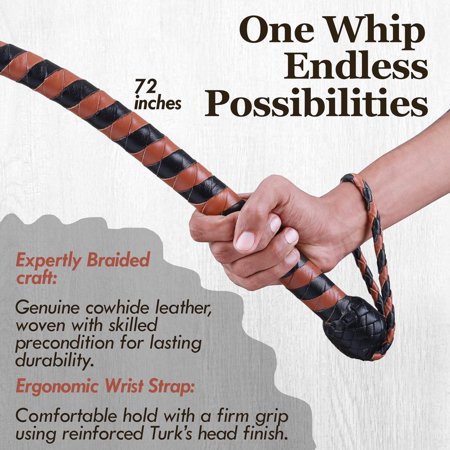 8 Strand Leather Bullwhip | Hand-Braided Design, Durable Handle, Precision Cracking Whip for Training, Performance & Costume Use