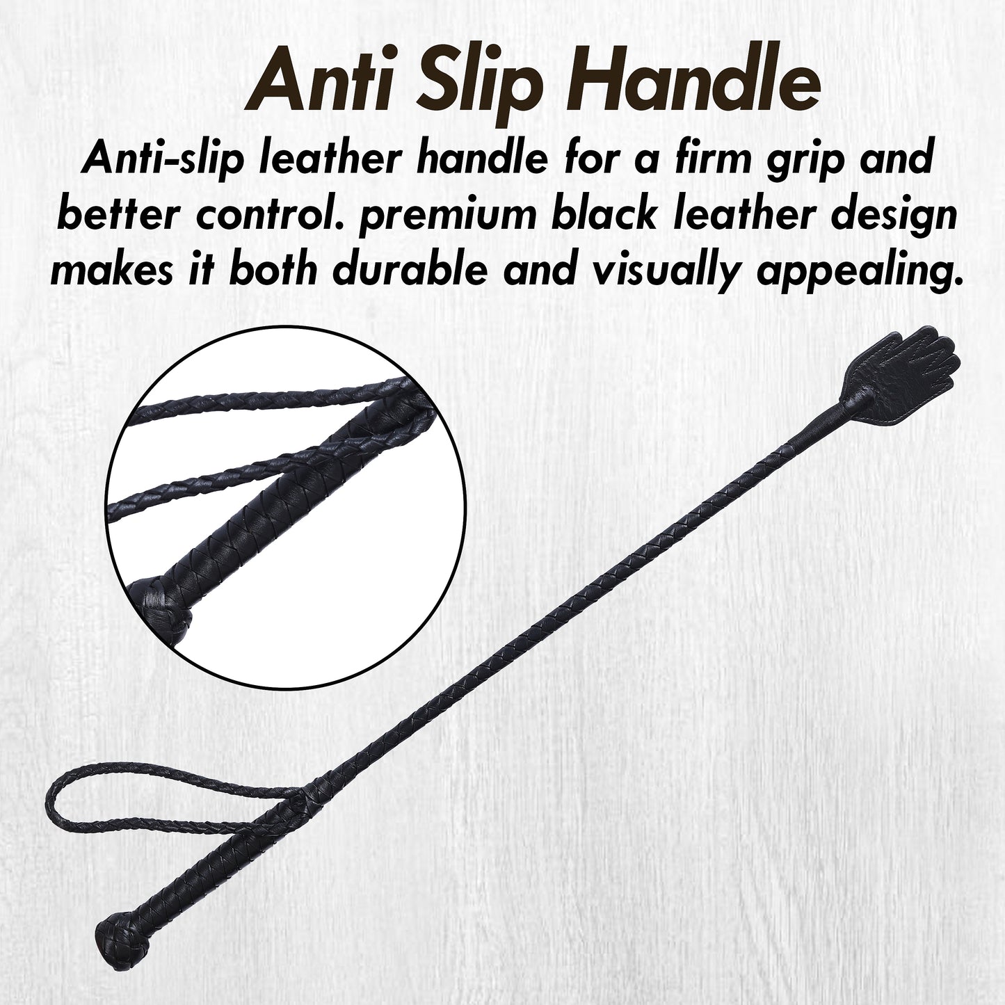 Leather Hand Whip | Durable Braided Design, Comfortable Grip, Flexible Whip for Training, Performance & Costume Use