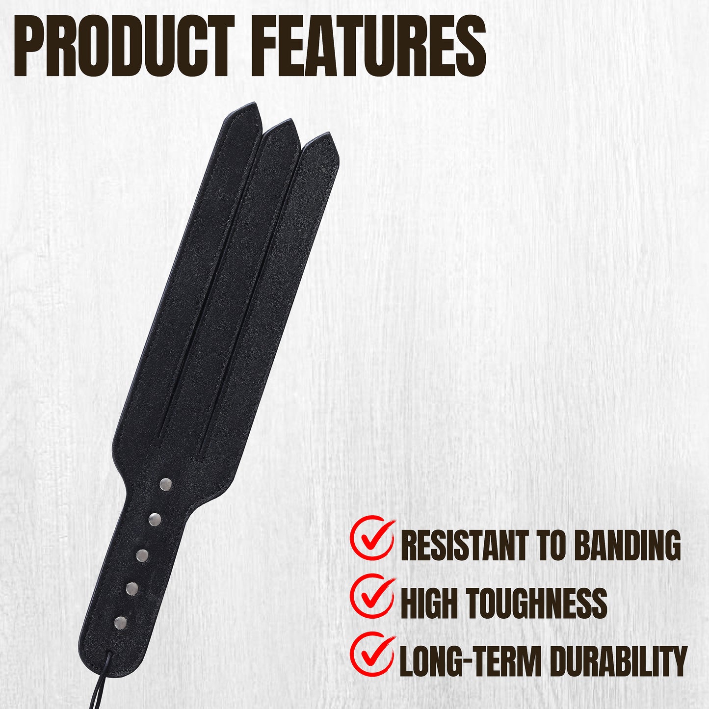 Rouge Black Leather 4 Strap Whip | Durable Multi-Tail Design, Comfortable Handle, Lightweight Impact Play & Costume Accessory (Copy)