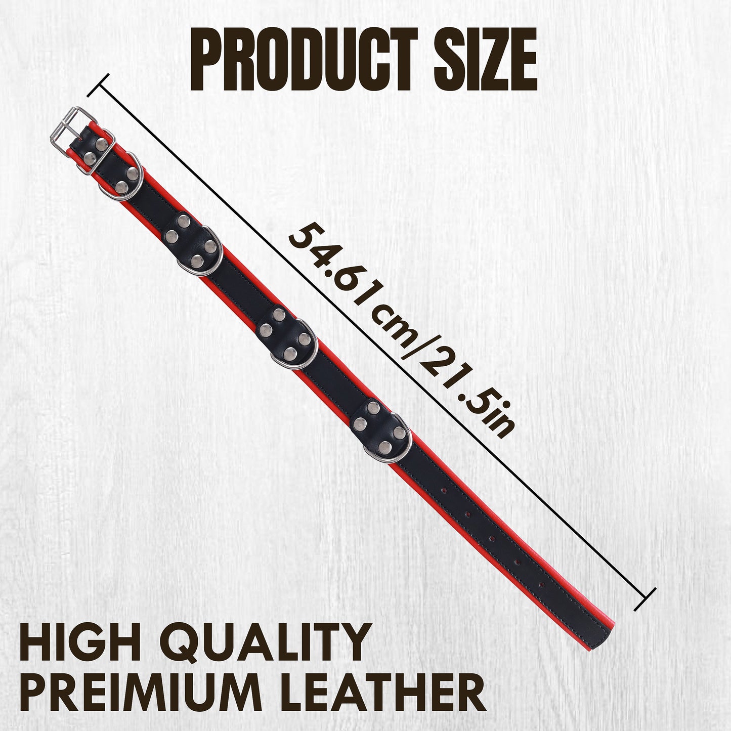 Premium Leather Dog Collar Red & Black | Adjustable Buckle, Strong D-Rings, Rivet Design, Comfortable Fit, Durable Pet Training & Walking Accessory