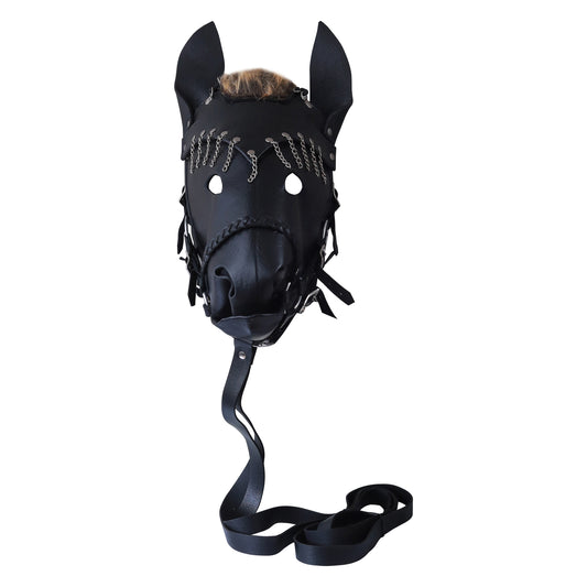 Leather Horse Head Mask with Mane | Adjustable Laces, Costume & Cosplay Roleplay Accessory