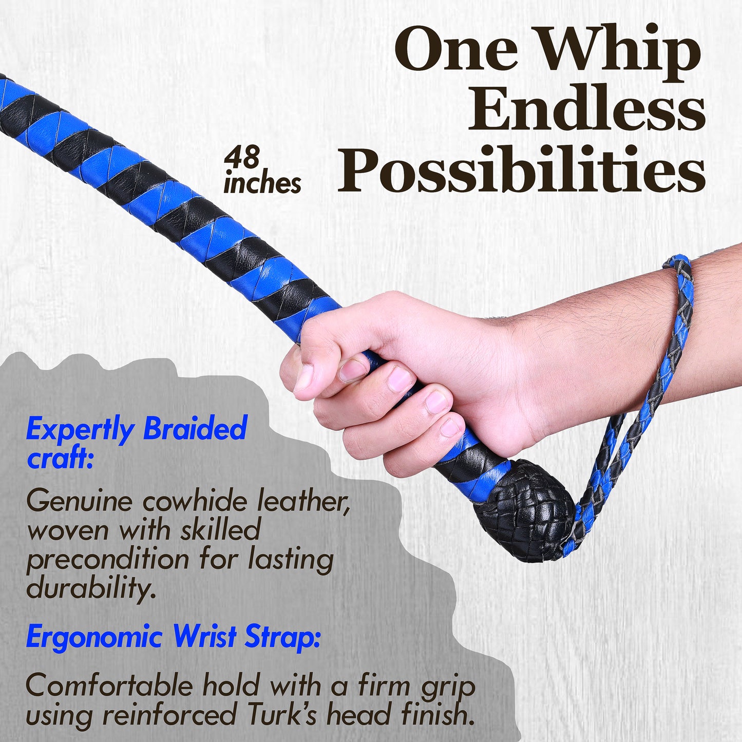 8 Strand Leather Bullwhip | Hand-Braided Design, Durable Handle, Precision Cracking Whip for Training, Performance & Costume Use