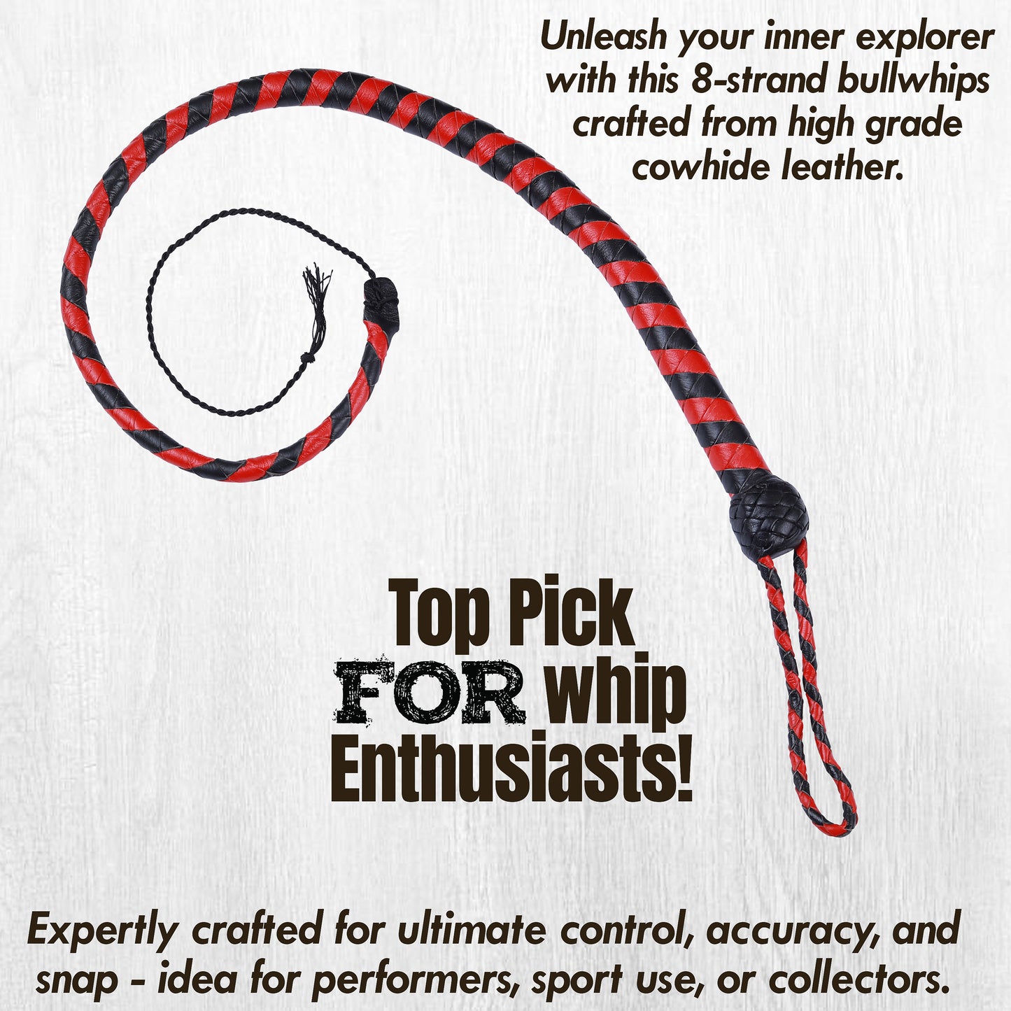 8 Strand Leather Bullwhip | Hand-Braided Design, Durable Handle, Precision Cracking Whip for Training, Performance & Costume Use