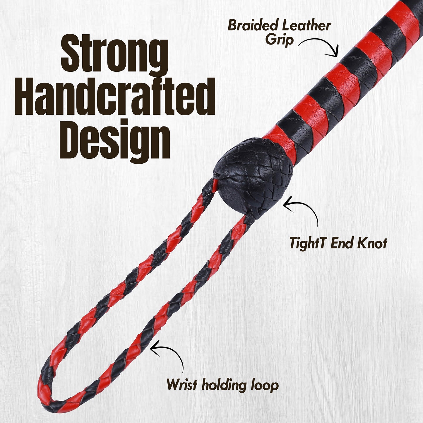 8 Strand Leather Bullwhip | Hand-Braided Design, Durable Handle, Precision Cracking Whip for Training, Performance & Costume Use