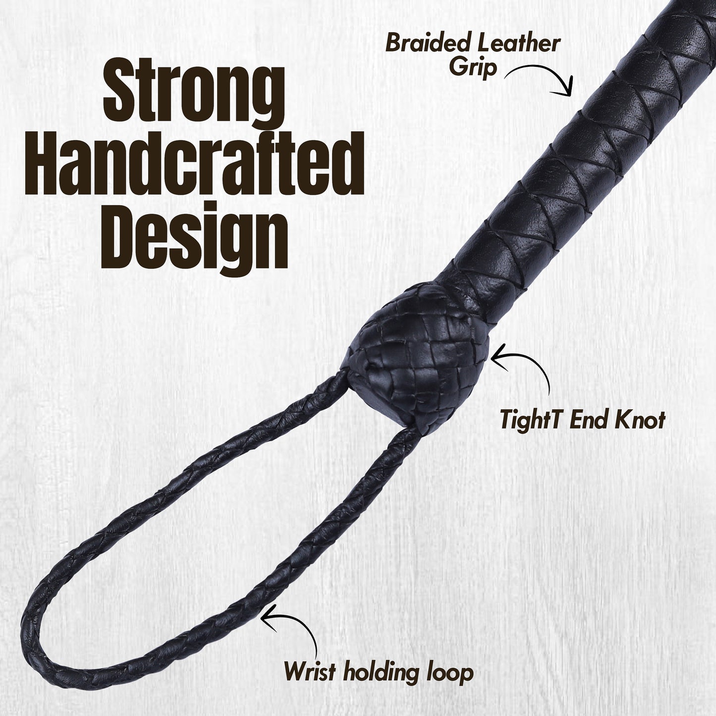 8 Strand Leather Bullwhip | Hand-Braided Design, Durable Handle, Precision Cracking Whip for Training, Performance & Costume Use