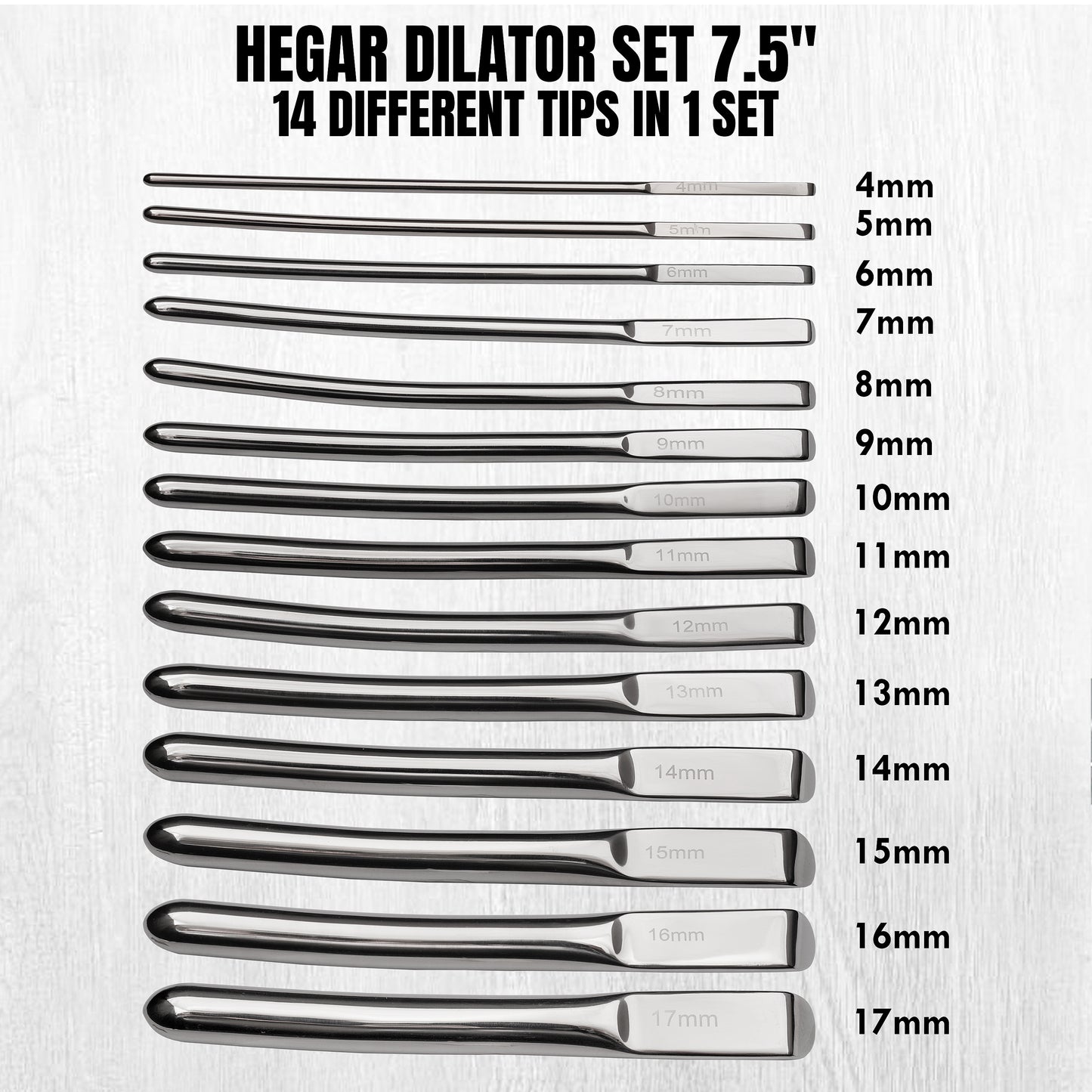Stainless Steel Medical Dilator Set 14 Sizes | Smooth Polished Finish, Reusable Examination Instrument Kit with Case