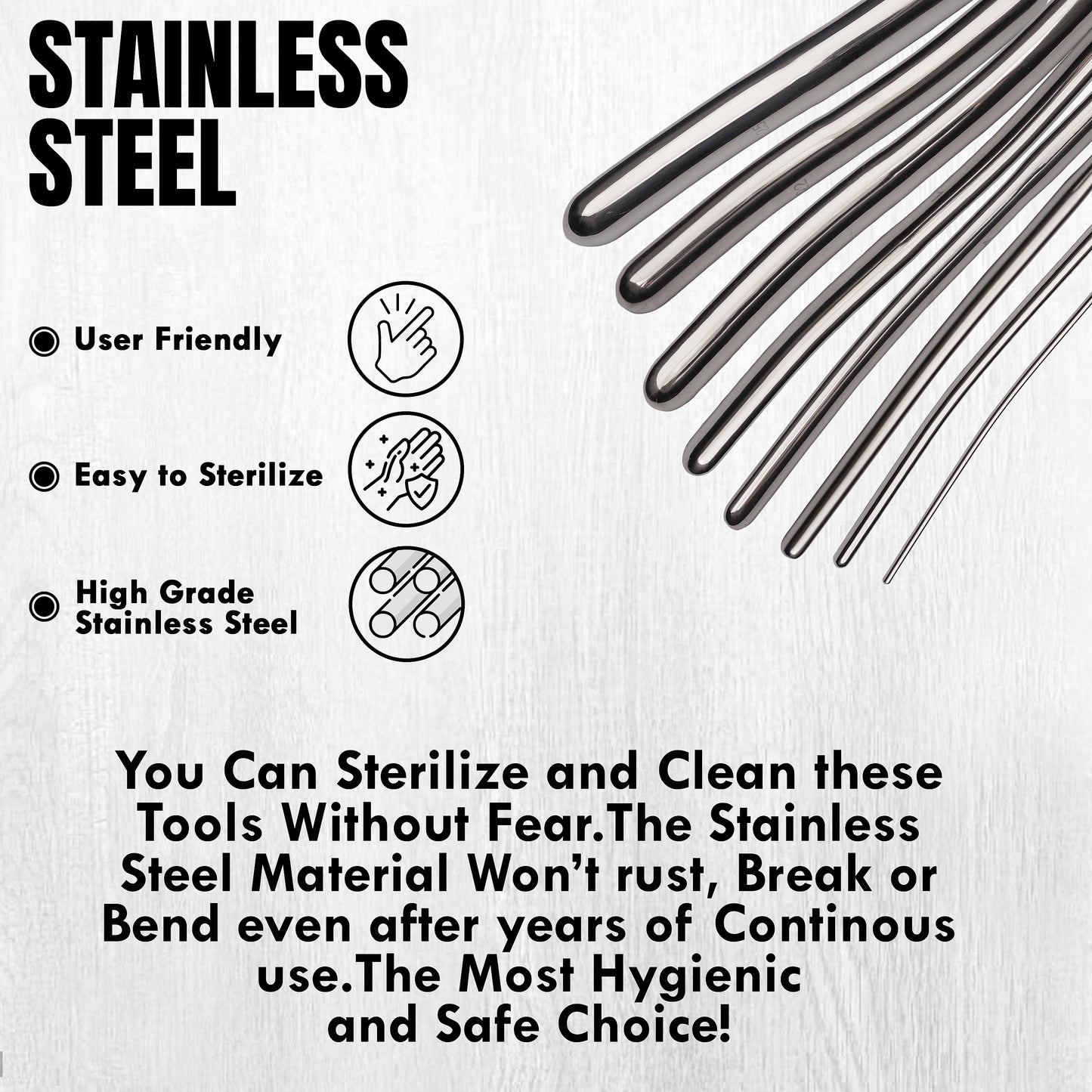 Stainless Steel Medical Dilator Set 14 Sizes | Smooth Polished Finish, Reusable Examination Instrument Kit with Case