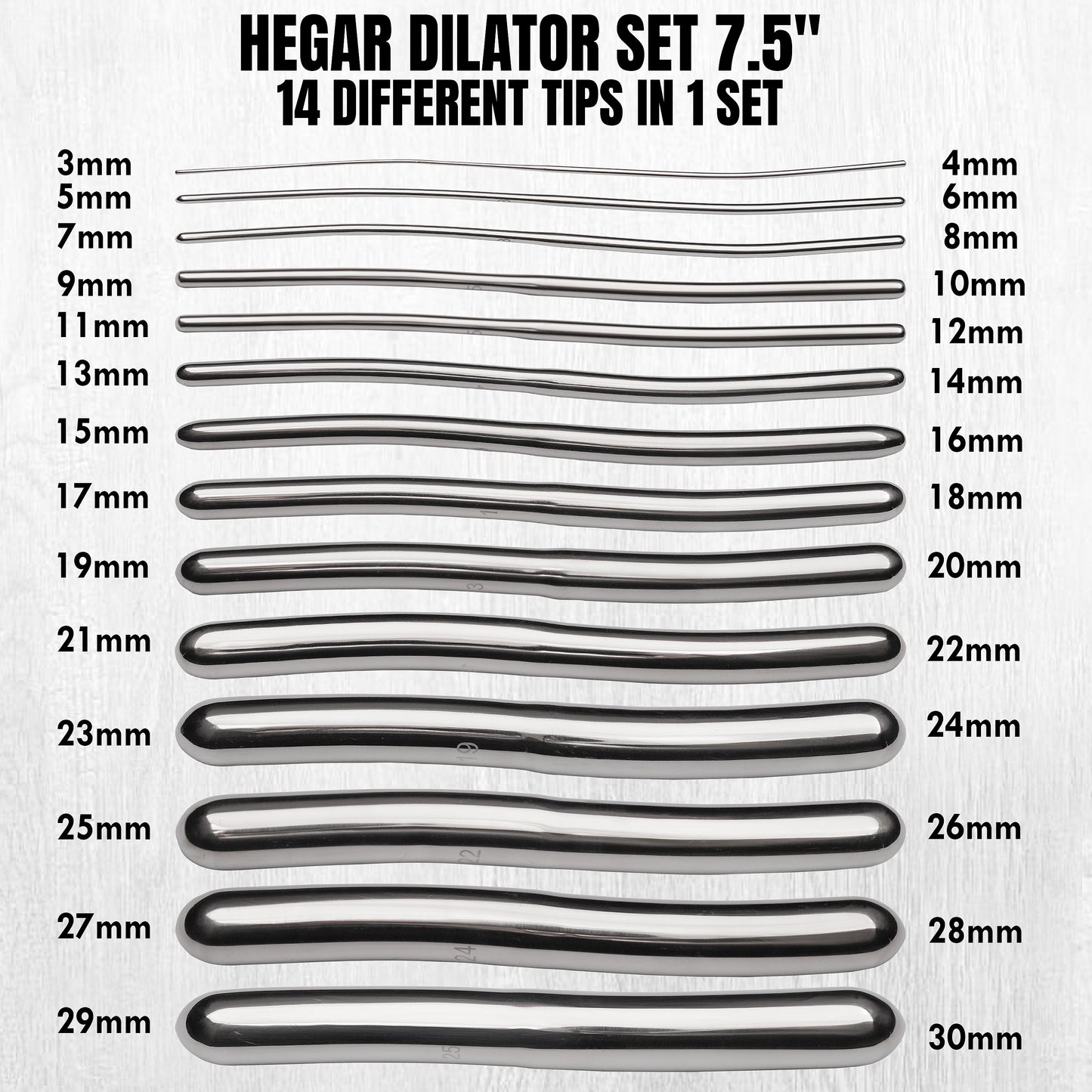 Stainless Steel Medical Dilator Set 14 Sizes | Smooth Polished Finish, Reusable Examination Instrument Kit with Case