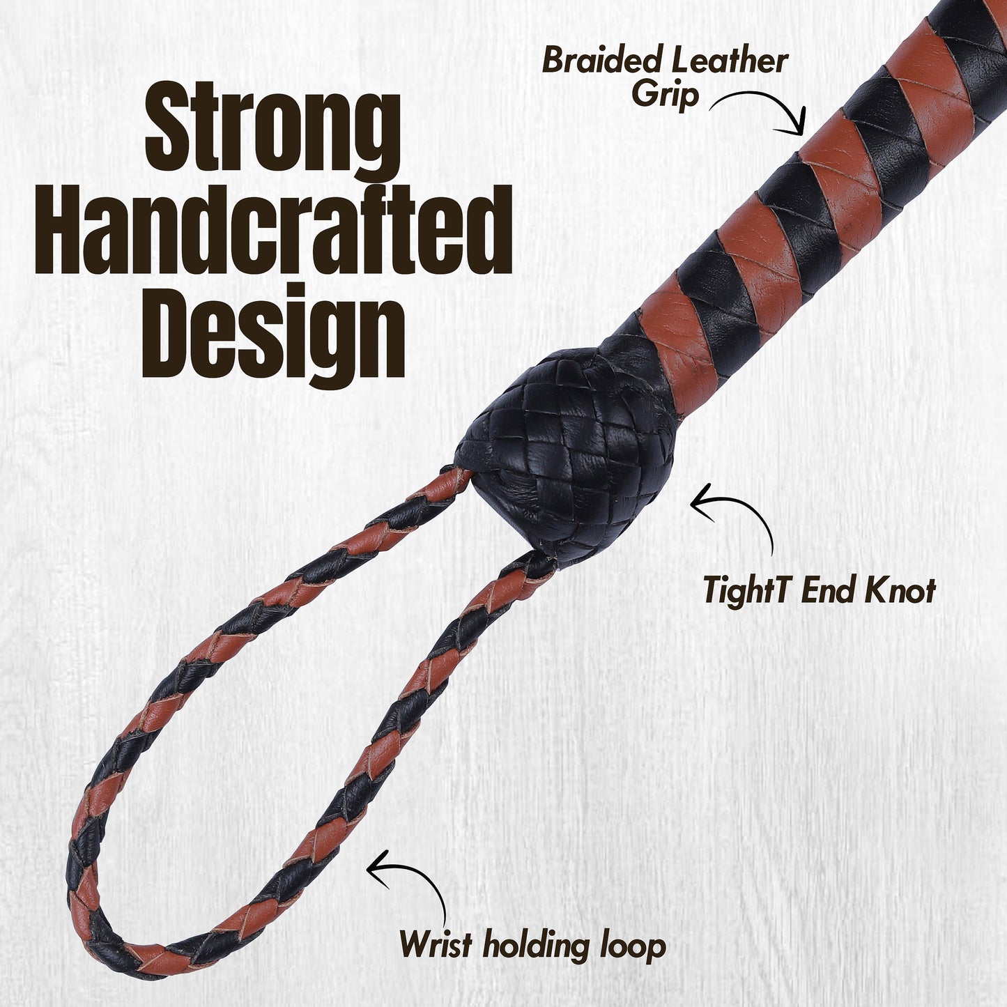 8 Strand Leather Bullwhip | Hand-Braided Design, Durable Handle, Precision Cracking Whip for Training, Performance & Costume Use