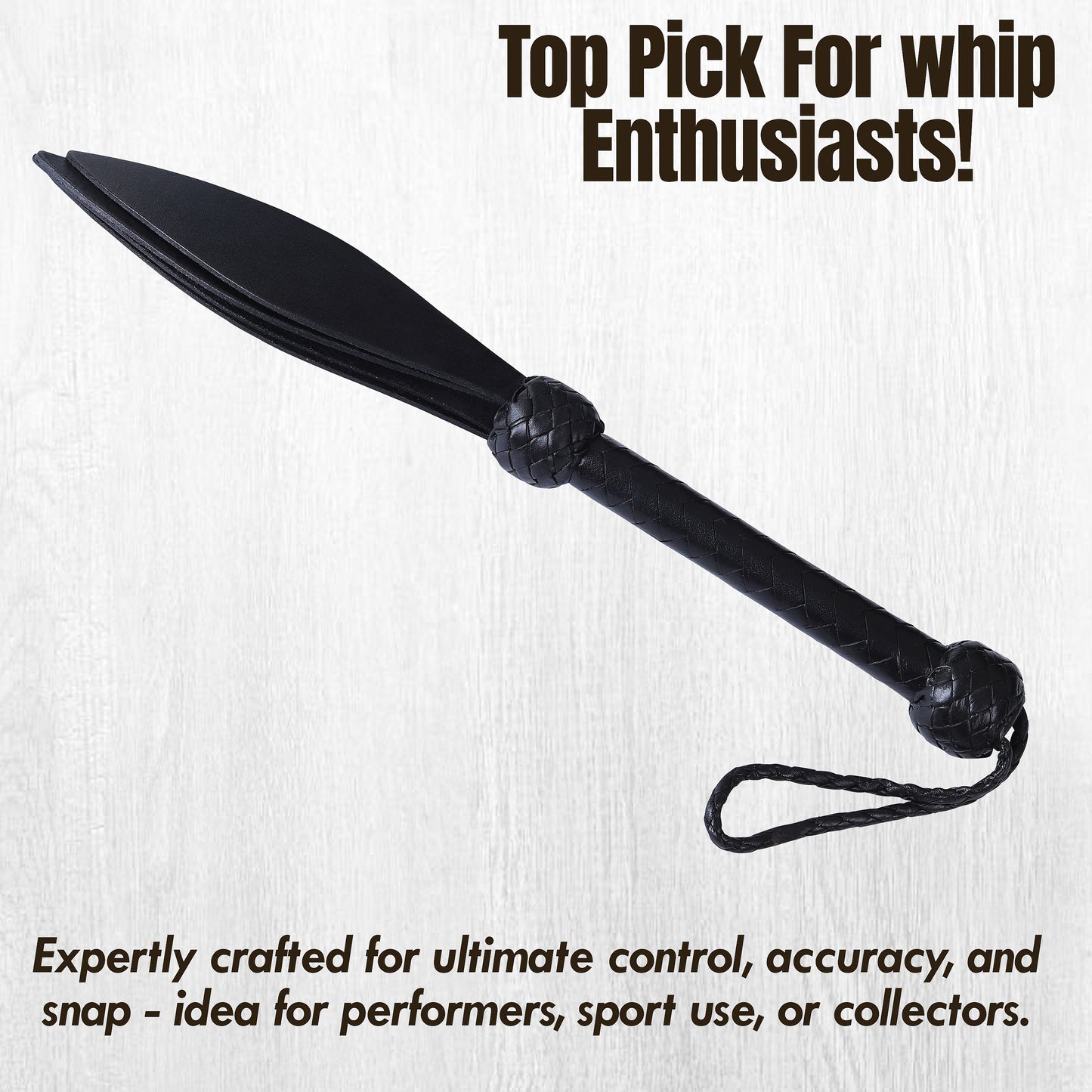 Rouge Black Leather 4 Strap Whip | Durable Multi-Tail Design, Comfortable Handle, Lightweight Impact Play & Costume Accessory