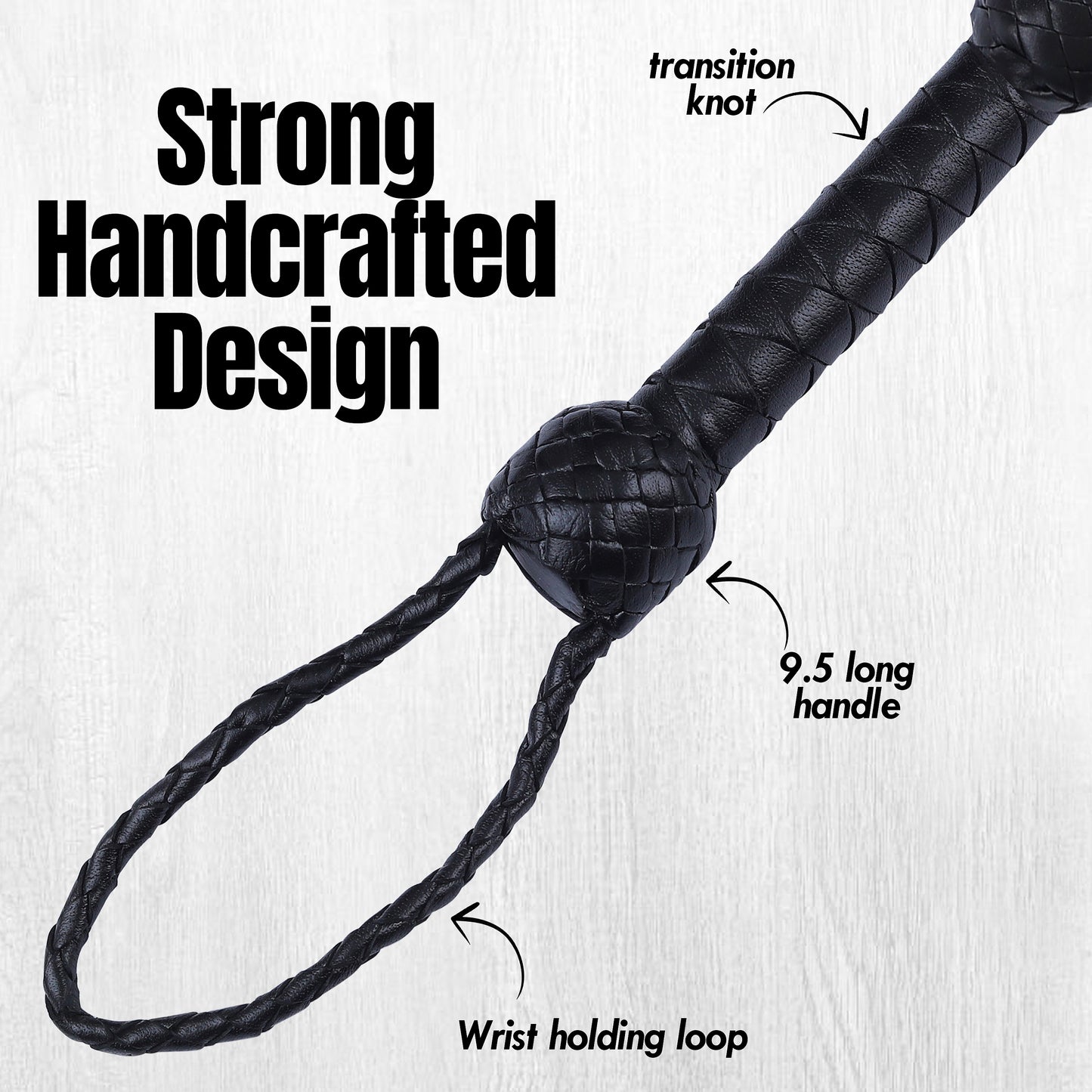 Rouge Black Leather 4 Strap Whip | Durable Multi-Tail Design, Comfortable Handle, Lightweight Impact Play & Costume Accessory