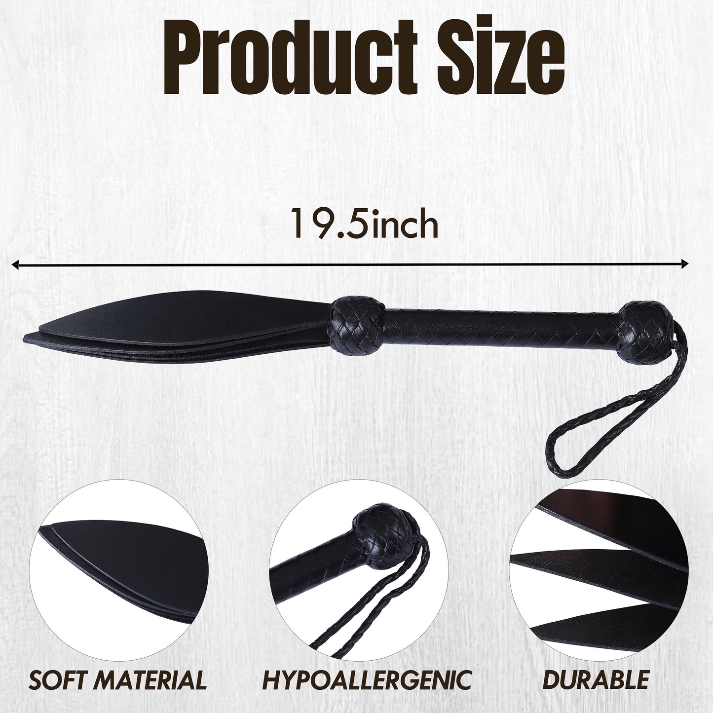 Rouge Black Leather 4 Strap Whip | Durable Multi-Tail Design, Comfortable Handle, Lightweight Impact Play & Costume Accessory