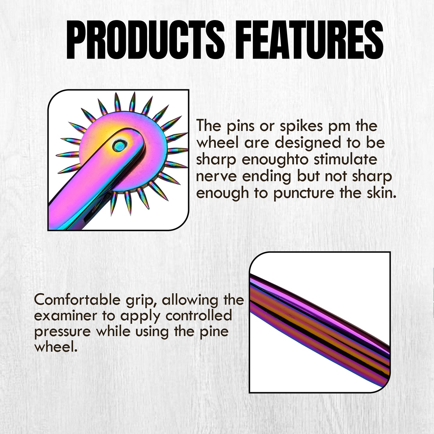 Wartenberg Neuro Pinwheel  Head Rainbow Stainless Steel Nerve Tester | Medical Diagnostic Sensory Examination Tool for Therapy and Training