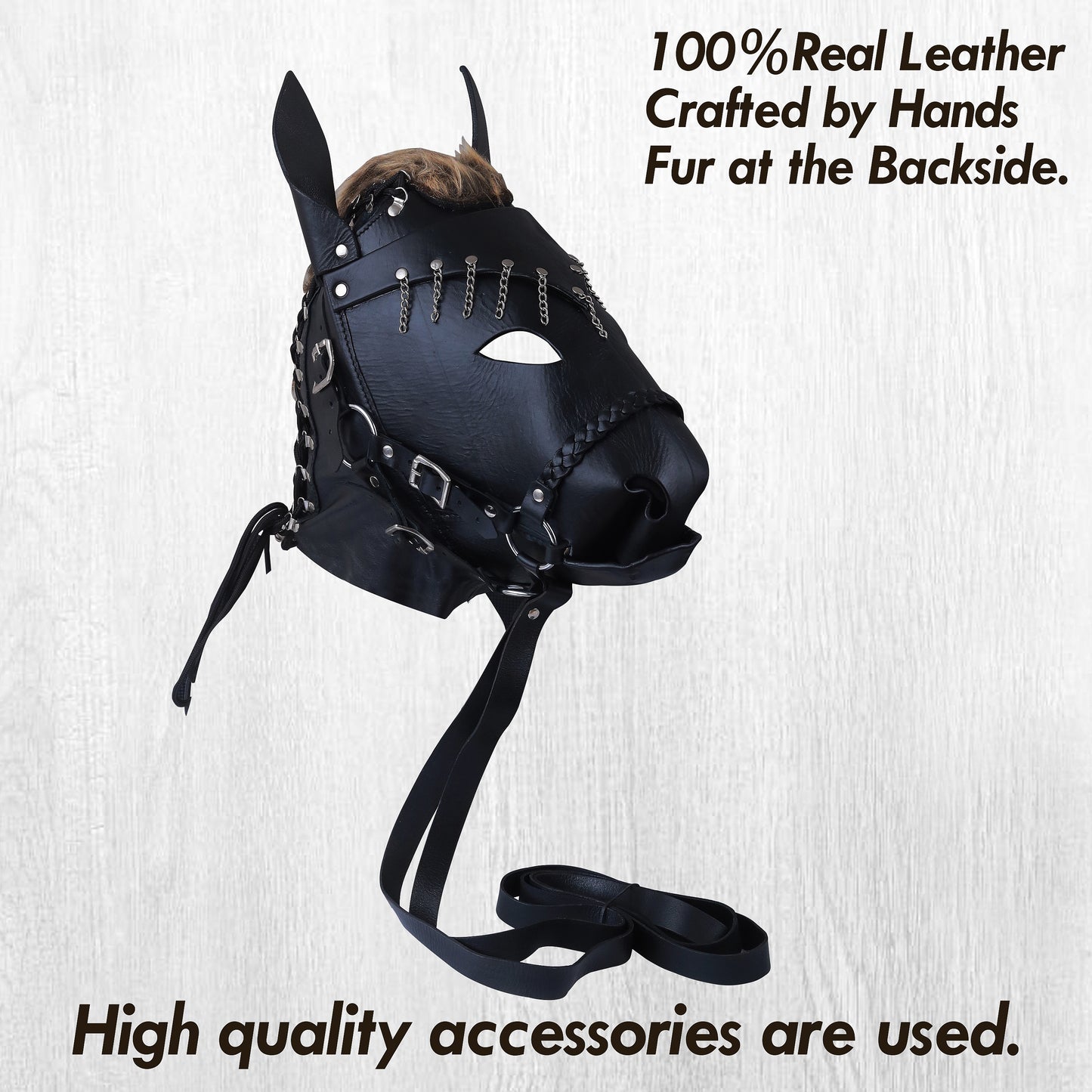 Leather Horse Head Mask with Mane | Adjustable Laces, Costume & Cosplay Roleplay Accessory